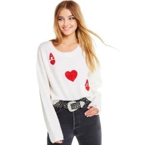 WildFox Ace of Hearts Sweater Red Card Large